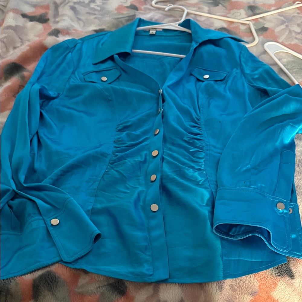 Vibrant Blue Button-Down Shirt for Women
